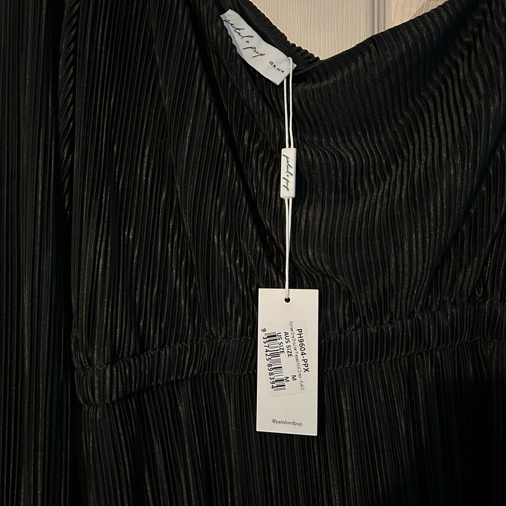 Petal & Pup Black Pleated Midi Dress NWT Size M One Shoulder